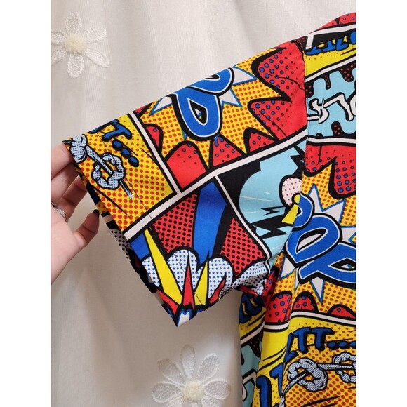 Oh Snap! Mens Medium Multcolor Button Shirt Pop Art Cartoon Retro Comic Graphic - Picture 3 of 15